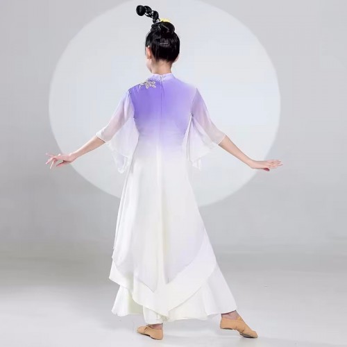 Purple gradient chinese folk dance dress hanfu Dynasty ancient traditional classical dance costumes flowing Yun gauze clothes practice clothes Chinese-style costumes